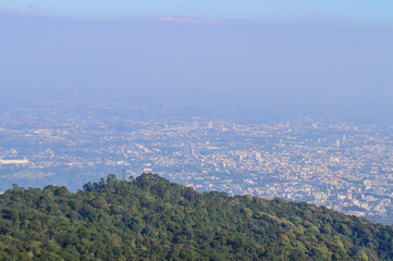 Cityscape of Chiangmai city shooting from Doi Suthep - Pui National Park View, Chiangmai Northern Thailand (Dust covered pm2.5)