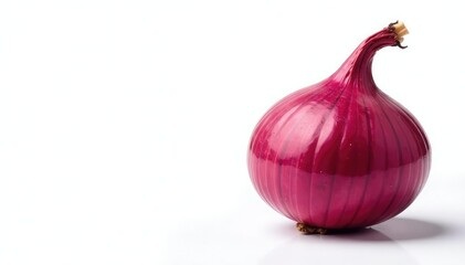 Close-up of a red onion against a pure white backdrop, texture, still life, gastronomy