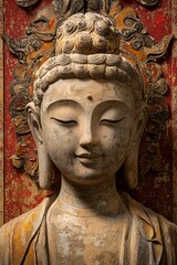 Buddhist Sculpture Display Ancient Temple Art Photography Serene Environment Close-Up View Spiritual Concept