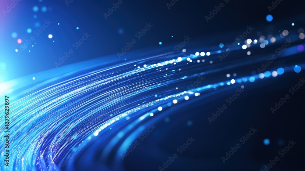 Poster a vibrant, abstract representation of flowing blue light trails, creating a dynamic and futuristic a