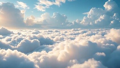 Fototapeta premium Above the Clouds Aerial View with Sunlight and Blue Sky