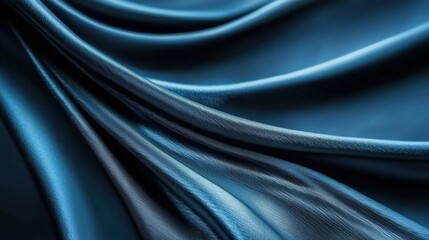 Luxurious Blue Satin Fabric with Smooth Flowing Drapery Texture