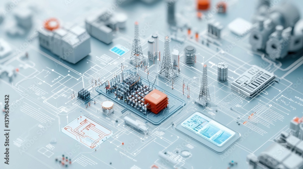 Poster detailed view of a complex miniaturized digital circuit board filled with various electronic compone
