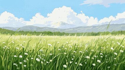 Obraz premium Golden hour meadow isolated watercolor vector illustration svg 