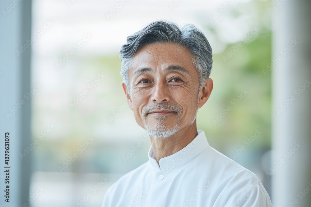 Aufkleber portrait of serene individual representing family values set against blurred background capturing se