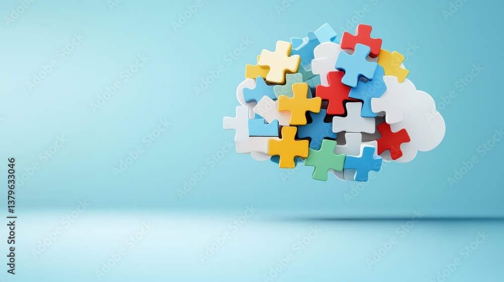 Poster puzzle pieces forming cloud, representing complexity of cloud computing.