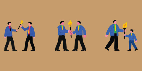 Passing the Torch, Illustrating Leadership and Knowledge Transfer in a Modern Graphic Style