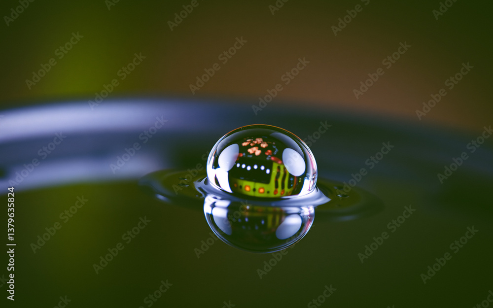 Aufkleber a macro shot captures a single water droplet resting on a surface, reflecting vibrant electronic com