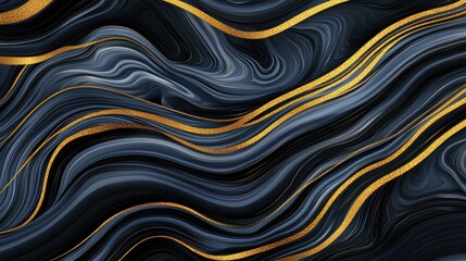 Abstract Black and Gold Wavy Patterns with Fluid Texture Art