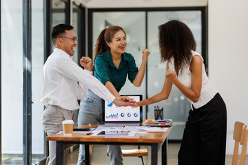 Efficient business Financial meeting with professionals discussing strategies and ideas.collaborates actively, showcasing teamwork and innovation in modern office space.
