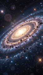 Stunning Cosmic Nebula Asteroid Belt Surrounding Bright Spiral Galaxy