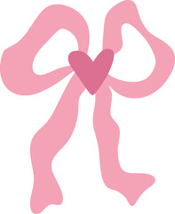 Pink bow coquette with heart graphic illustration. Silhouette decor for card, gifts, valentines, party invitations.