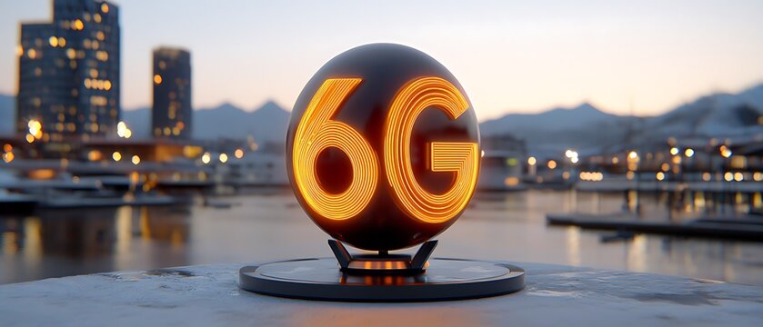 6g technology announcement coastal city digital display evening urban future communication - Powered by Adobe