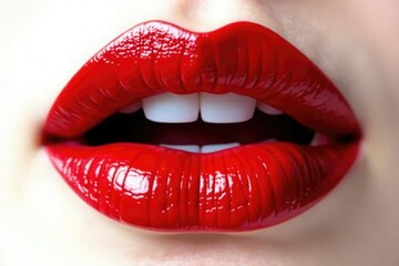 Obraz premium Close-up of luscious red lips against pure white backdrop, vibrant, macro