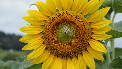 Obraz premium Close-up Vibrant Sunflower, Mature Disc Floret Details, Summer Field Background