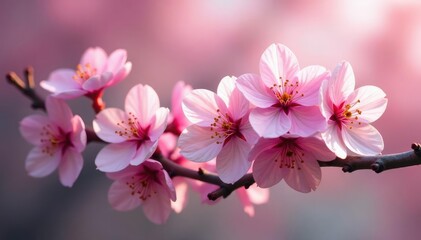 Fototapeta premium Delicate pink sakura blossoms, intricate branch pattern, botanical, delicate