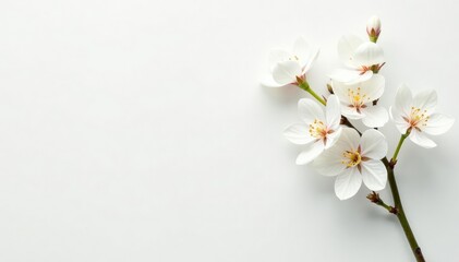 Fototapeta premium Delicate white blossoms against pure white backdrop, summer, minimal, floral