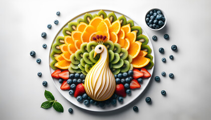 Creative Peacock Carving Made from Fruits and Vegetables