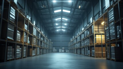 Empty warehouse interior, racking, storage,  industrial background