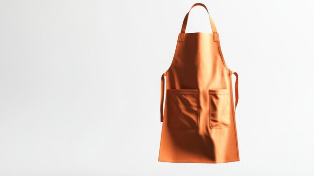 minimalist orange apron, floating position, clean white background, elegant design, high-end fabric texture, adjustable neck strap, waist ties, luxurious camellia orange color, product photography,