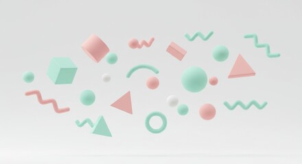 Abstract colorful 3d art background. Pastel geometric shape form floating on white isolated background. memphis style