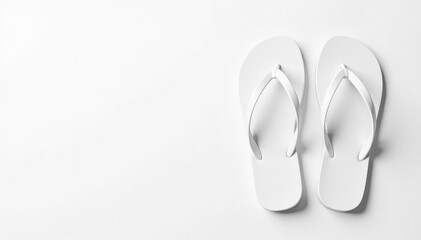 Fototapeta premium Pair of white flip-flops, isolated on bright white background, background, holiday