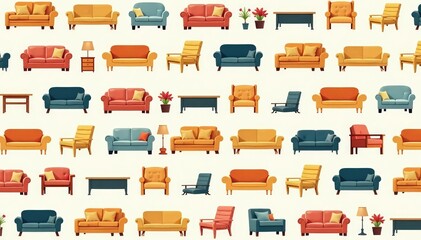 Repetitive stylized furniture silhouettes creating a seamless interior design pattern , wallpaper, design
