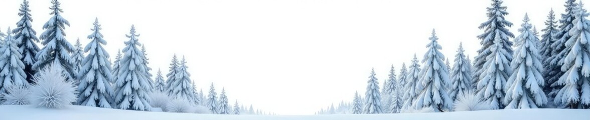 Obraz premium Snowy forest branches isolated on white background, frosty trees, tree, forest