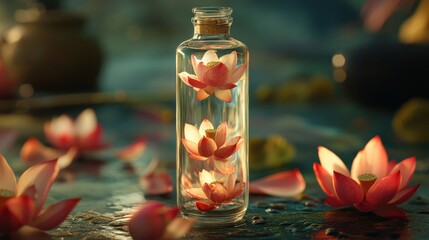 Enchanted Lotus in Glass Bottle: A Serene Still Life