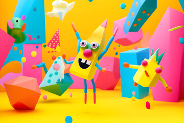 Naklejka premium Playful Jiggle of Whimsical Shapes in a Colorful Animated Dance