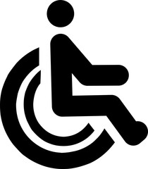 Solid icon image of a disabled person using a wheelchair. suitable for use as information, notification and warning in various situations involving disabled people