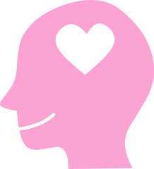 fall in love. Mental health. Self love. Pink Human head with heart shape. Editable Stroke. Fit for valentine promotion event.