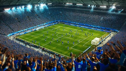 Intense Soccer Championship Match With Enthusiastic Blue Team Fans Generative AI