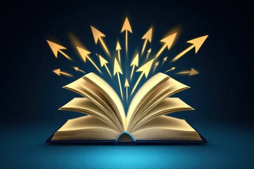 Detailed icon of a book with pages turning into growth arrows, symbolizing the knowledge leading to business success, rich color scheme with sharp edges against a subtle background,