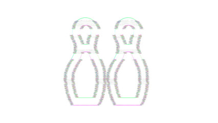 Icon bowling pins is distorted. Glitch. Noise, chromatic aberration, geometric distortion