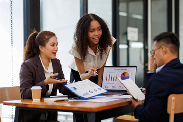 Financial Business analyze the graph of the company's performance to create profits and growth, Market research reports and income statistics, Financial and Accounting meeting concept.	
