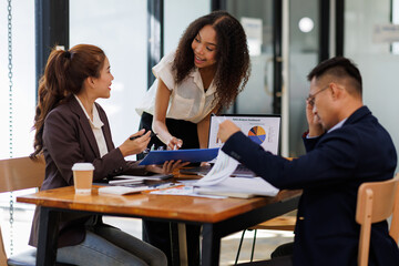 Financial Business analyze the graph of the company's performance to create profits and growth, Market research reports and income statistics, Financial and Accounting meeting concept.	
