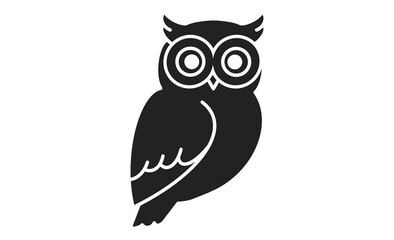 丸い目が特徴的なフクロウのシンプルな線画イラストアイコン
