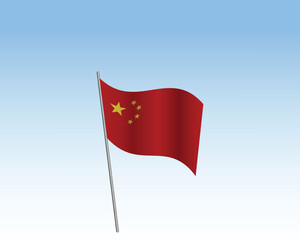 China flags in a realistic vector artwork.  Wind-blown flag against a clear blue sky