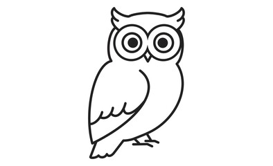 丸い目が特徴的なフクロウのシンプルな線画イラストアイコン

