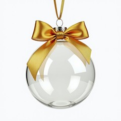 Clear Glass Christmas Ornament with Gold Ribbon and Bow