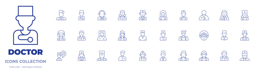 Fototapeta na wymiar Doctor icons collection. Thin Line icons, editable stroke. doctor