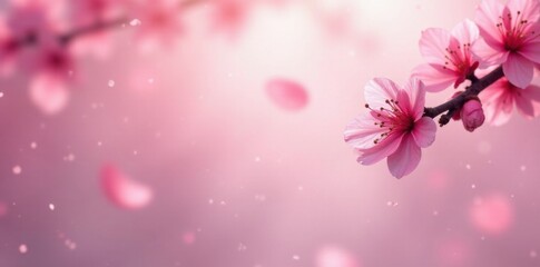 delicate pink sakura petals gently floating in a serene cherry blossom background, seasons, beauty, blossoming
