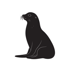 A black and white animal vector illustration of a cute seal and penguin silhouette