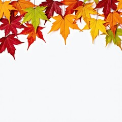 Autumn Maple Leaves Border on White Background