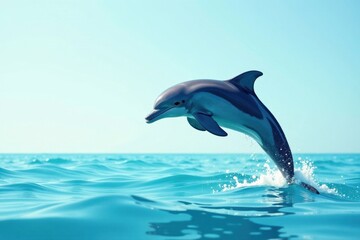 Obraz premium A Graceful Dolphin Leaps from the Ocean's Crystal-Clear Waters, a Majestic Display of Aquatic Beauty in a Serene Setting