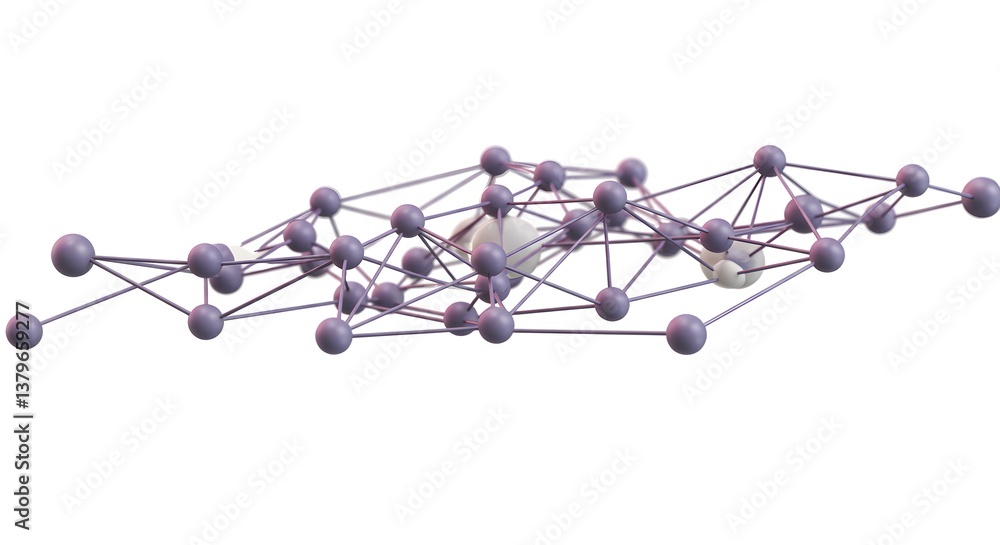 Aufkleber abstract geometric structure featuring interconnected purple spheres and a light-colored node networ