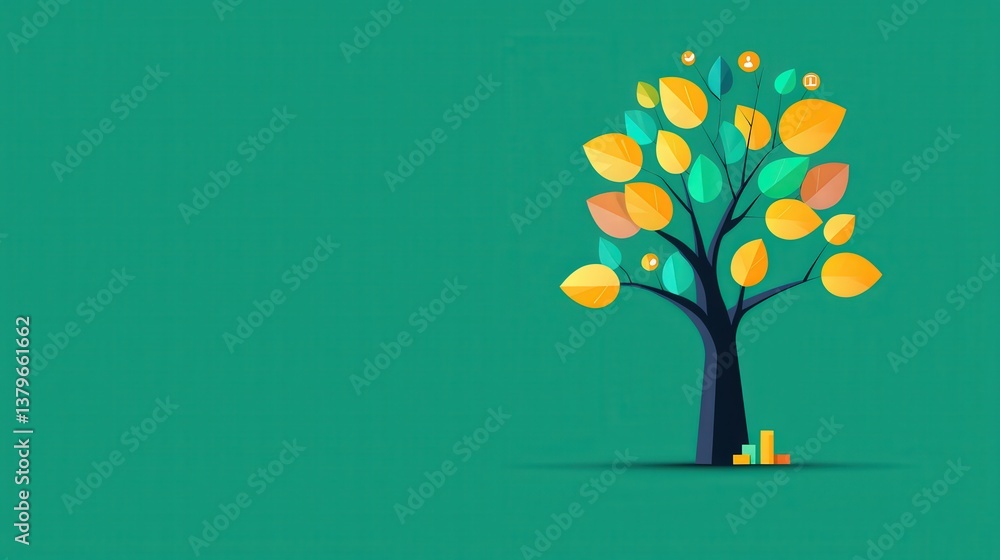Poster tree with binary leaves, symbolizing technology-driven sustainability.