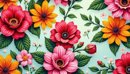 Intricate floral textile design, repeating seamlessly , nature, fabric, geometric