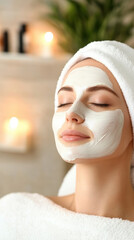 Relaxing facial treatment with mask in serene spa setting